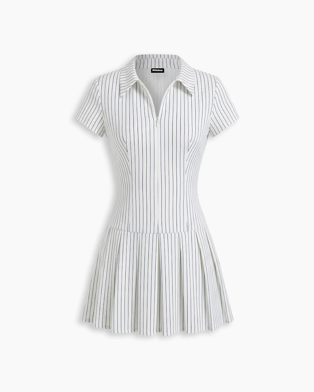 Pinstripe Zip Front Fitted Dress in Classic White