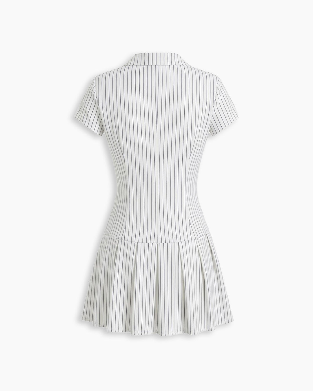 Pinstripe Zip Front Fitted Dress in Classic White