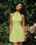Collared Halter Neck Bow Tie Mini Dress in Vanilla