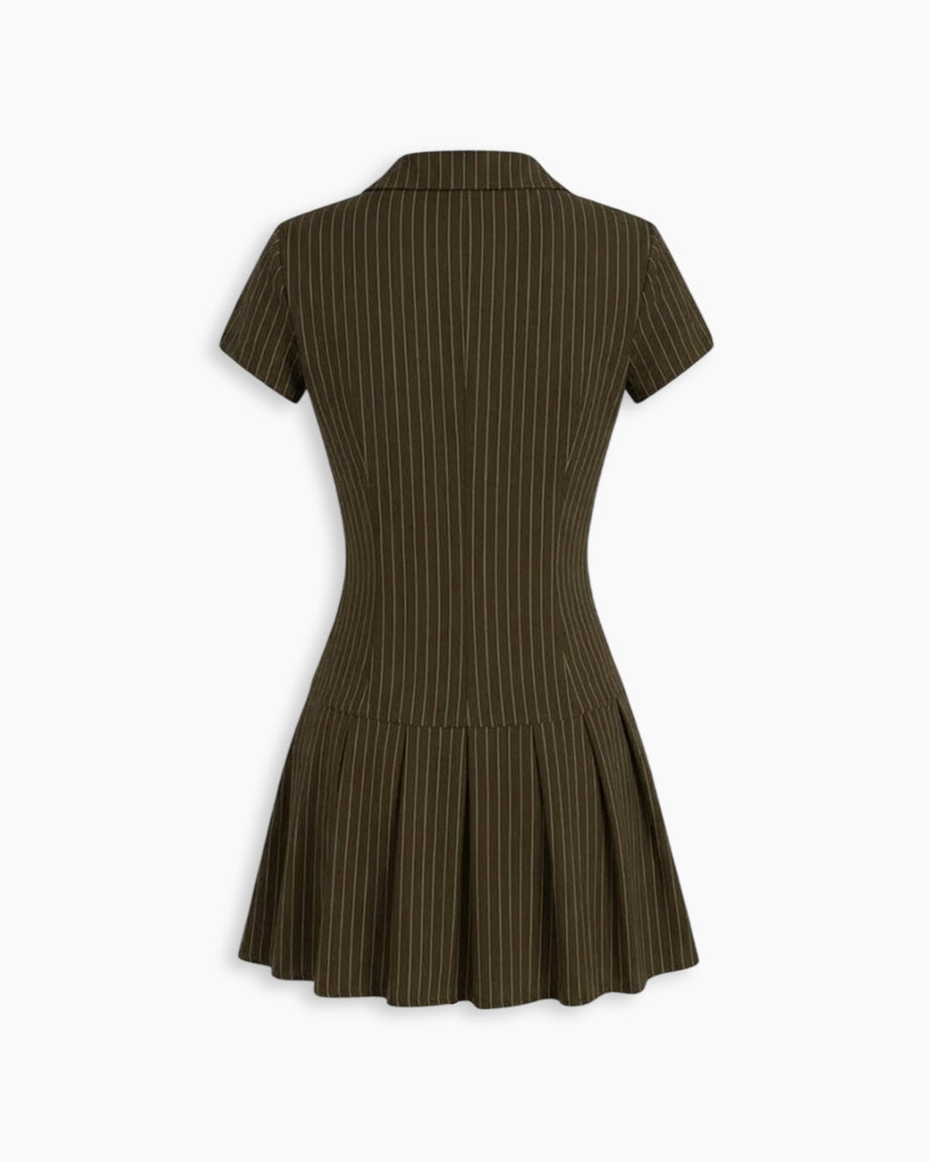 Pinstripe Zip Front Fitted Dress in Brown