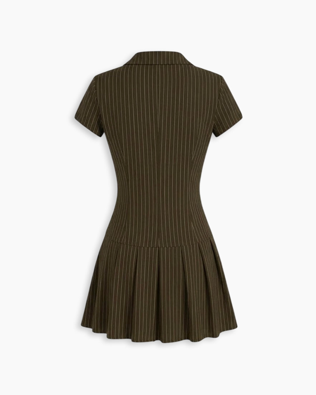 Pinstripe Zip Front Fitted Dress in Brown