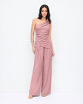 Asymmetric Ruched One Shoulder Co-Ord Set in Dusty Pink
