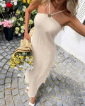 Solid Halter Maxi Dress in Off White