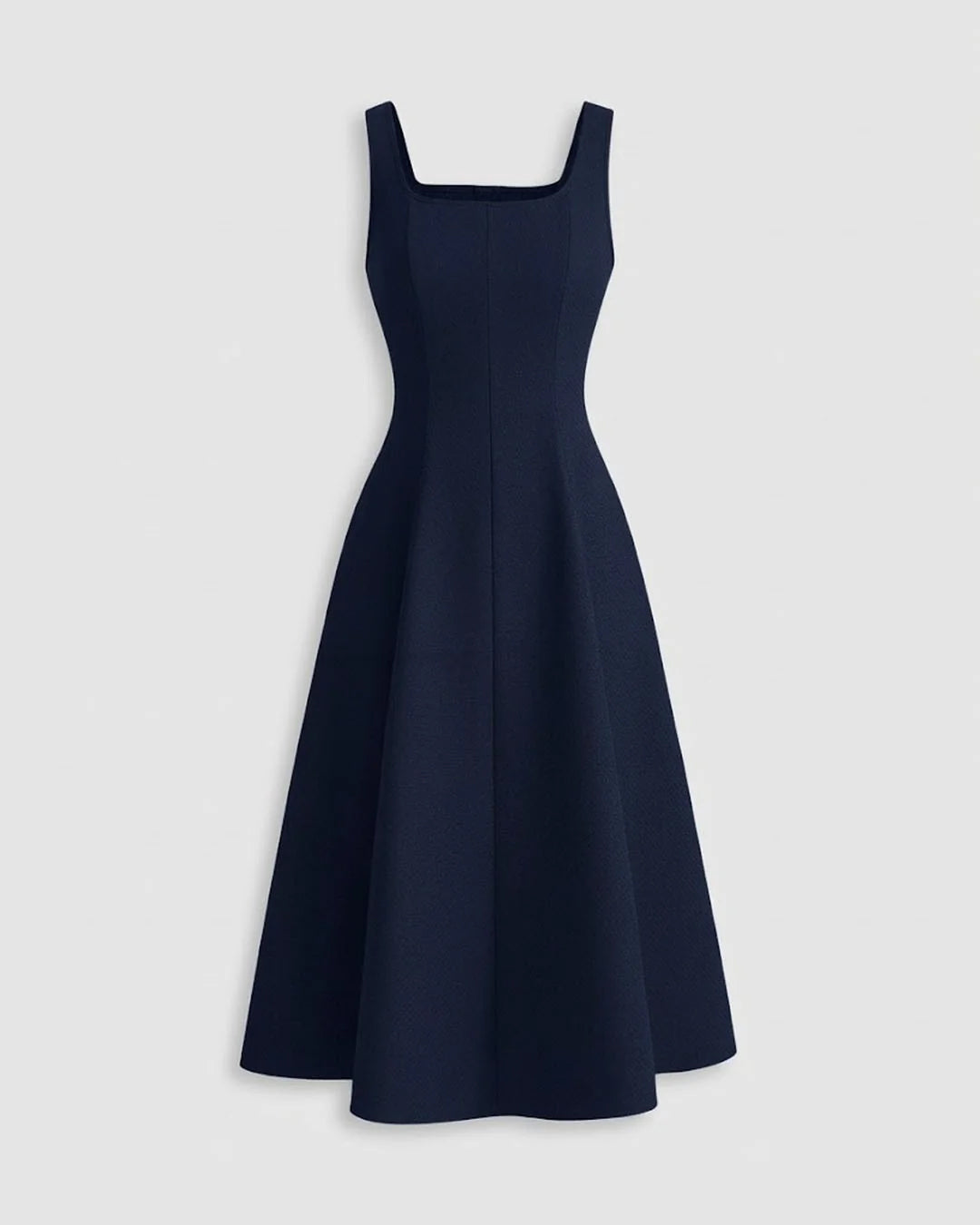 Square Neck Fit and Flare Midi Dress in Navy Blue