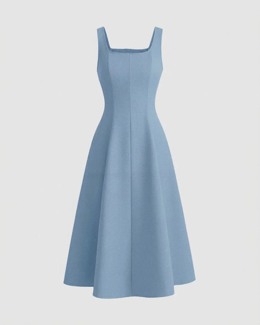 Bonus Cloth's Square Neck Fit and Flare Midi Dress in Baby Blue