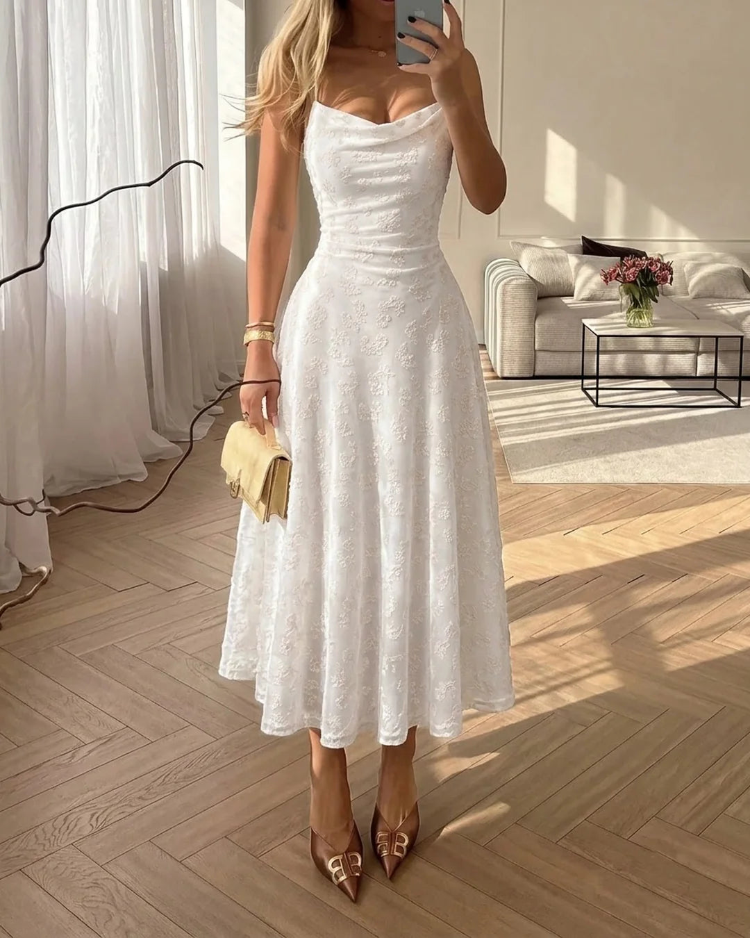 Bonus Cloth's Backless Tie-Up Strap Maxi Dress in Classic White