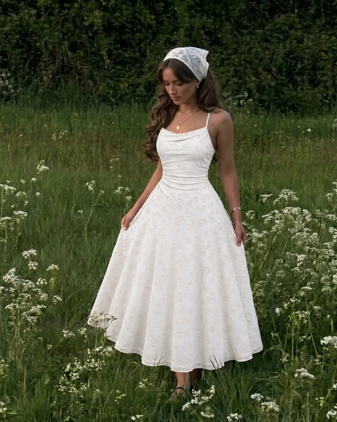 Backless Tie-Up Strap Maxi Dress in Classic White