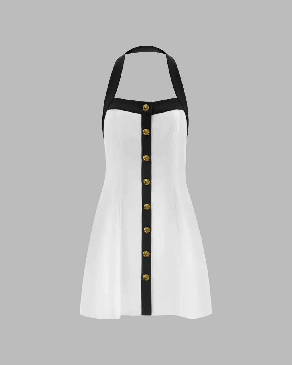 Contrast Trim Halter Neck Fit and Flare Mini Dress in Off White