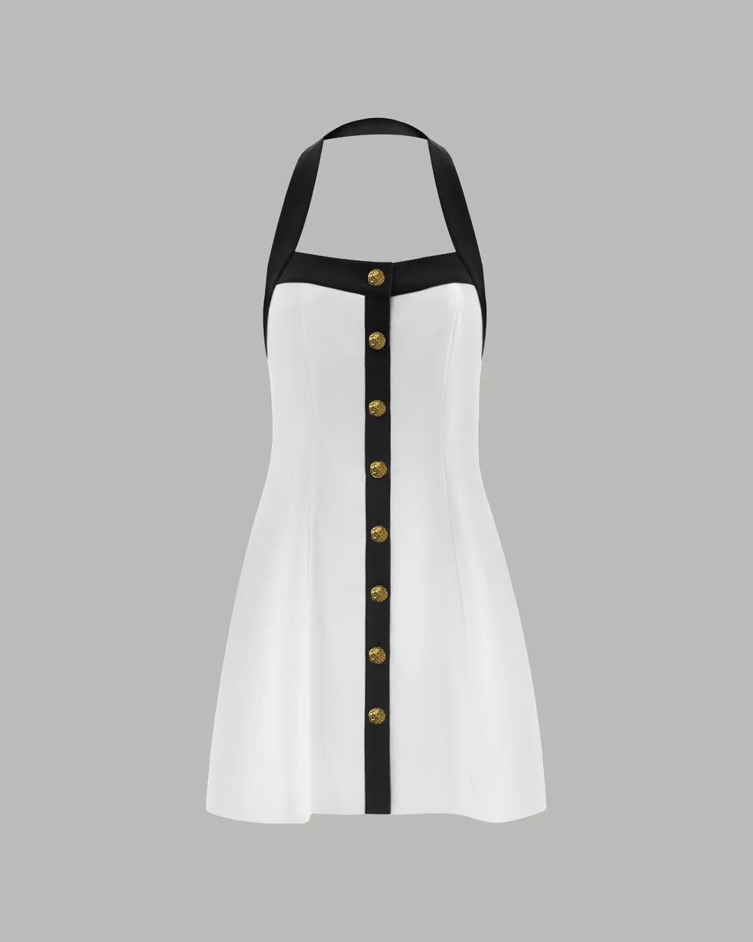 Contrast Trim Halter Neck Fit and Flare Mini Dress in Off White