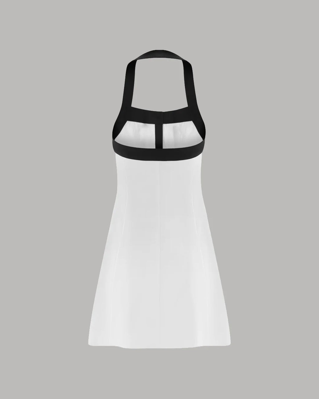 Contrast Trim Halter Neck Fit and Flare Mini Dress in Off White
