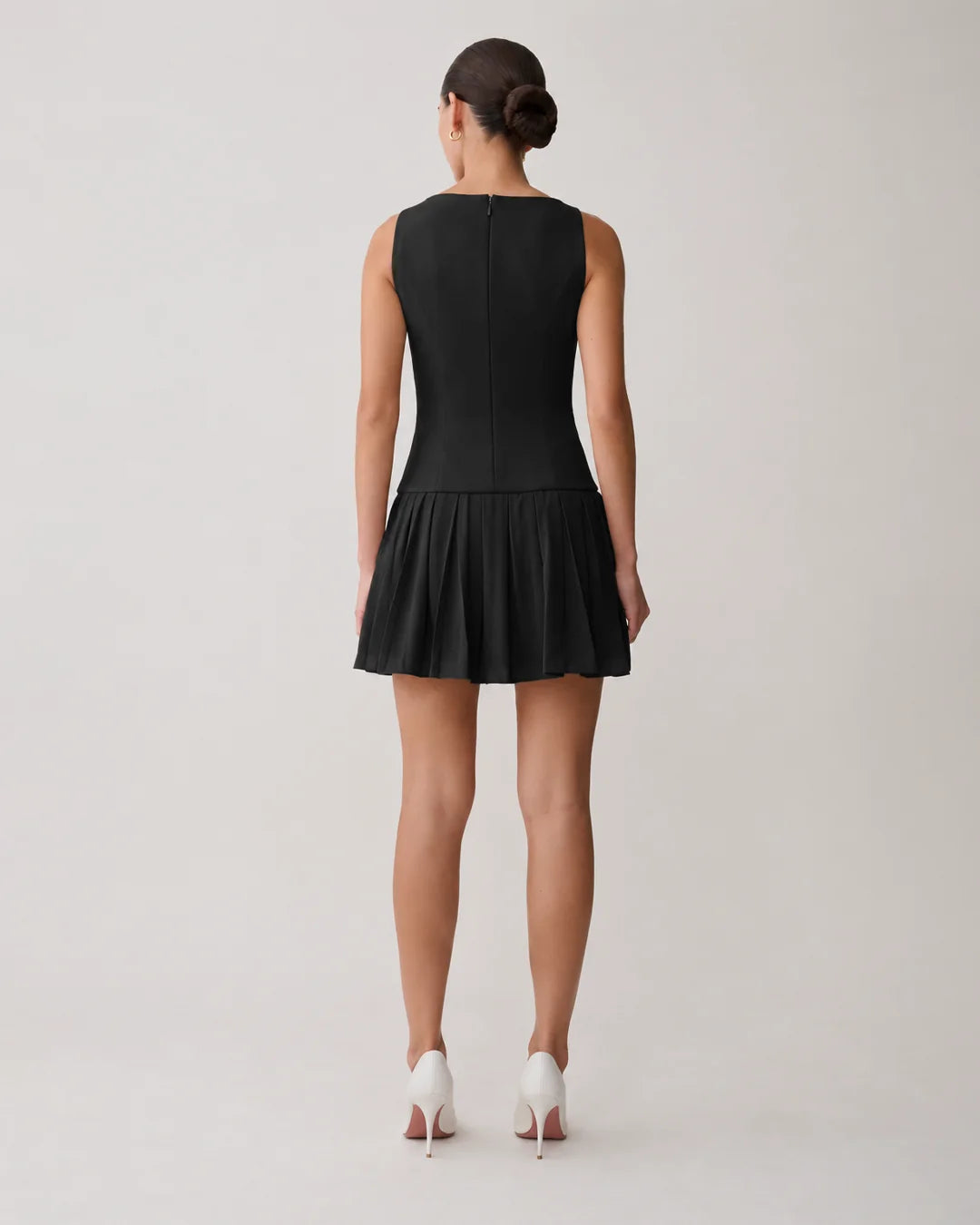 Button Detail Sleeveless Mini Dress in Soft Black