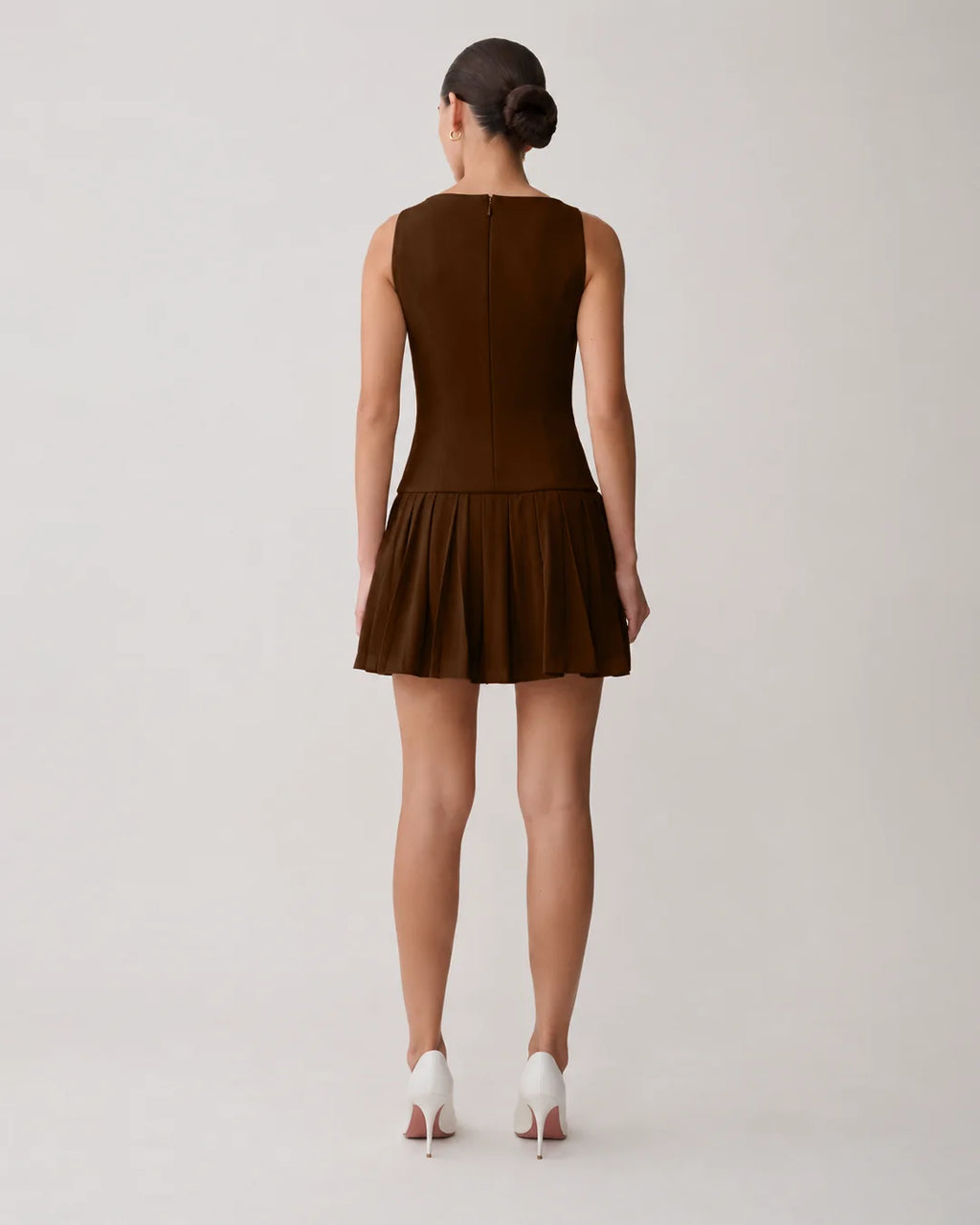 Button Detail Sleeveless Mini Dress in Chocolate Brown