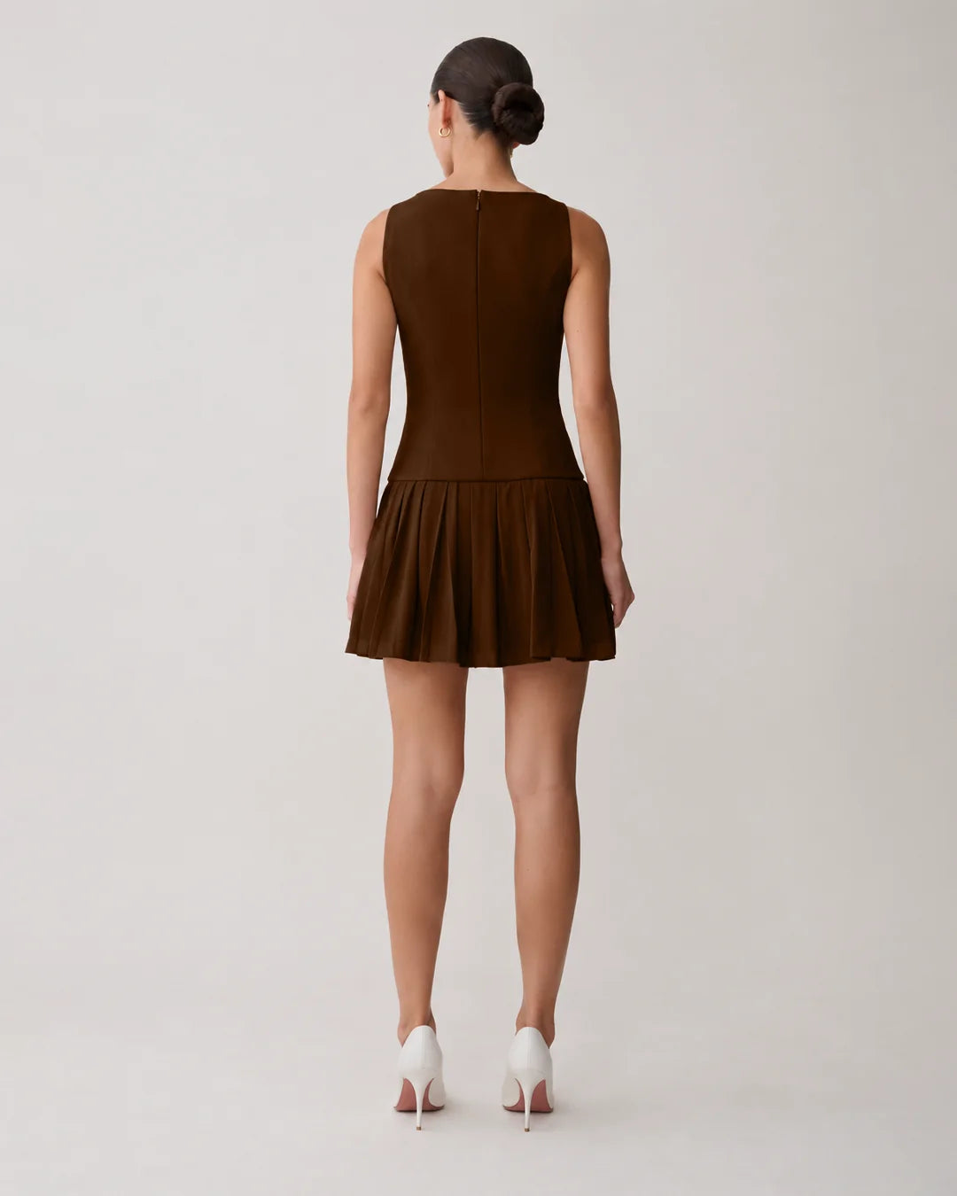 Button Detail Sleeveless Mini Dress in Chocolate Brown
