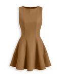 Fitted Waist Flared Mini Dress in Esspresso Brown