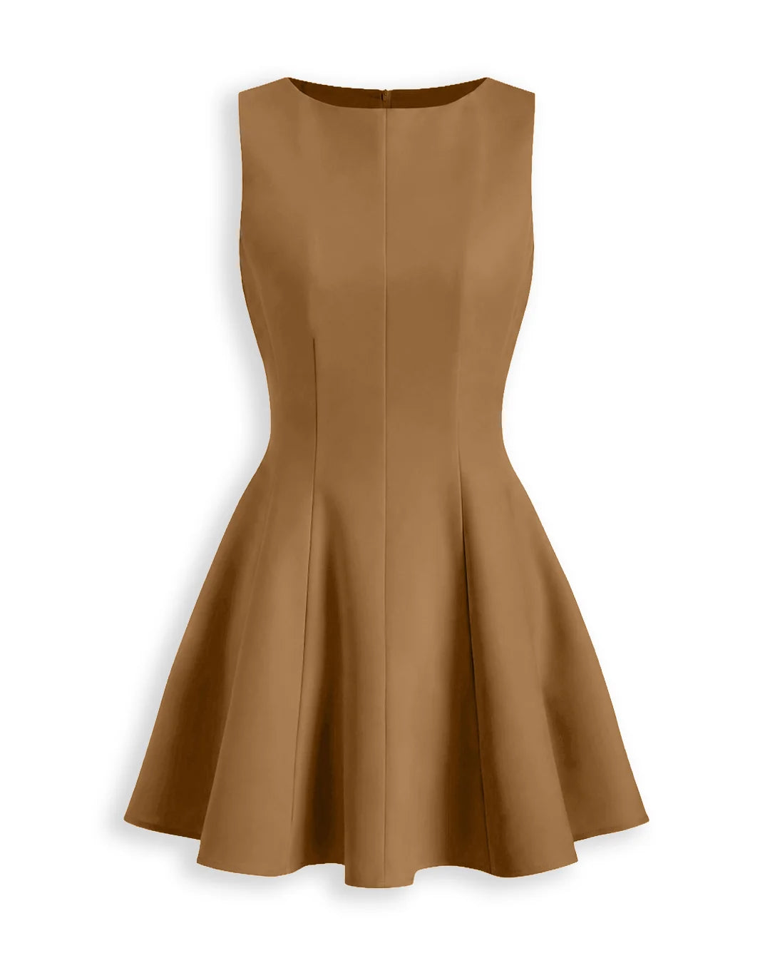 Fitted Waist Flared Mini Dress in Esspresso Brown
