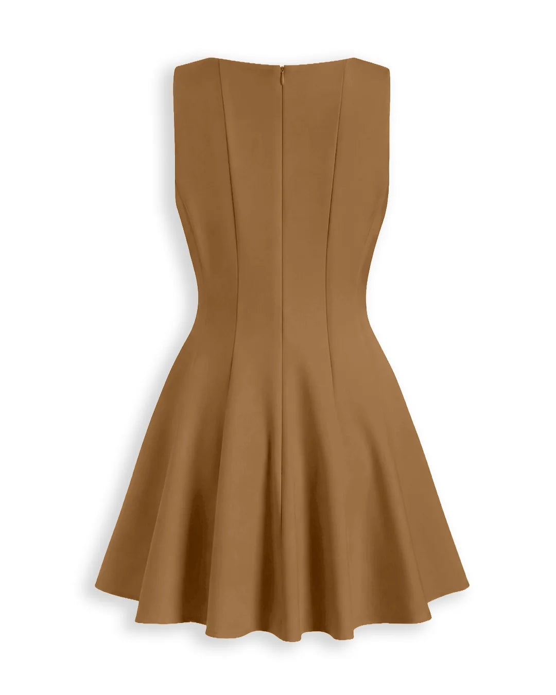 Fitted Waist Flared Mini Dress in Esspresso Brown