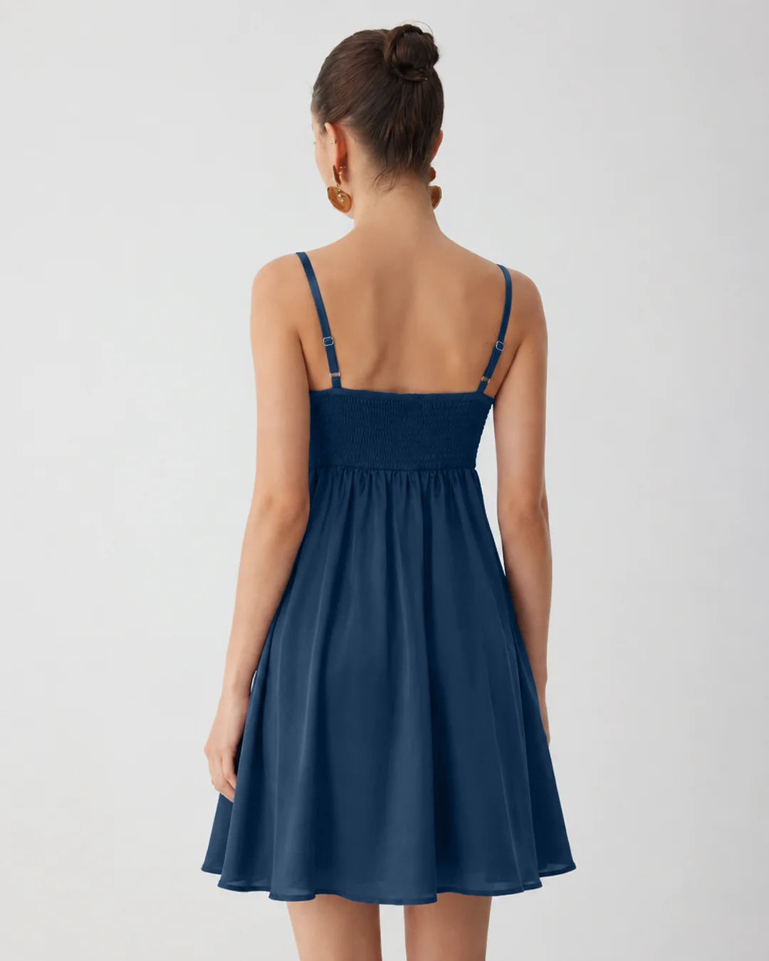 Ruched Bust Spaghetti Strap Mini Dress in Denim Blue