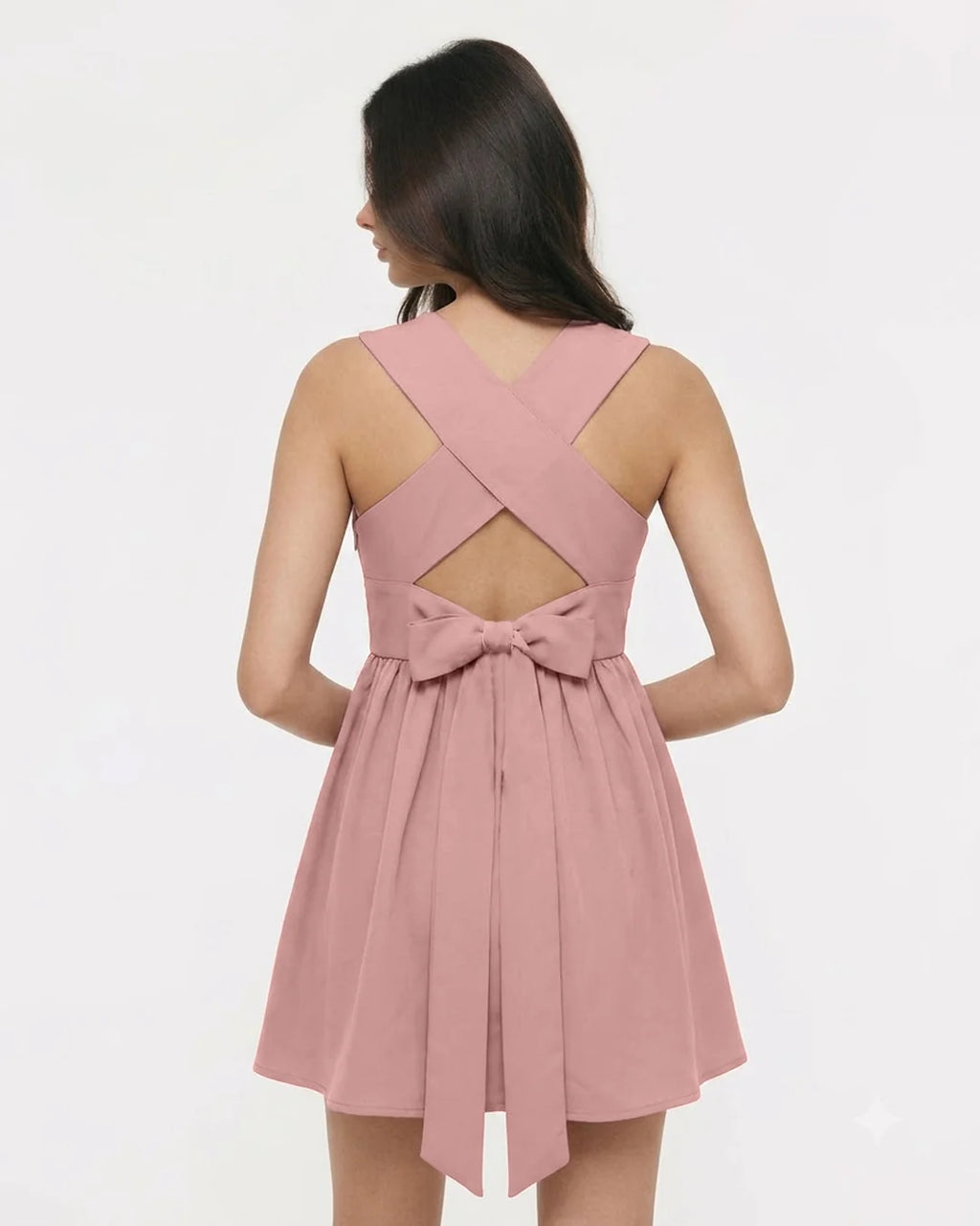 V Neck Wrap Waist Mini Dress in Dusty Pink
