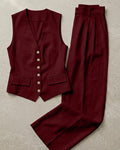 V Neck Sleeveless Waistcoat and Trouser in Deep Maroon