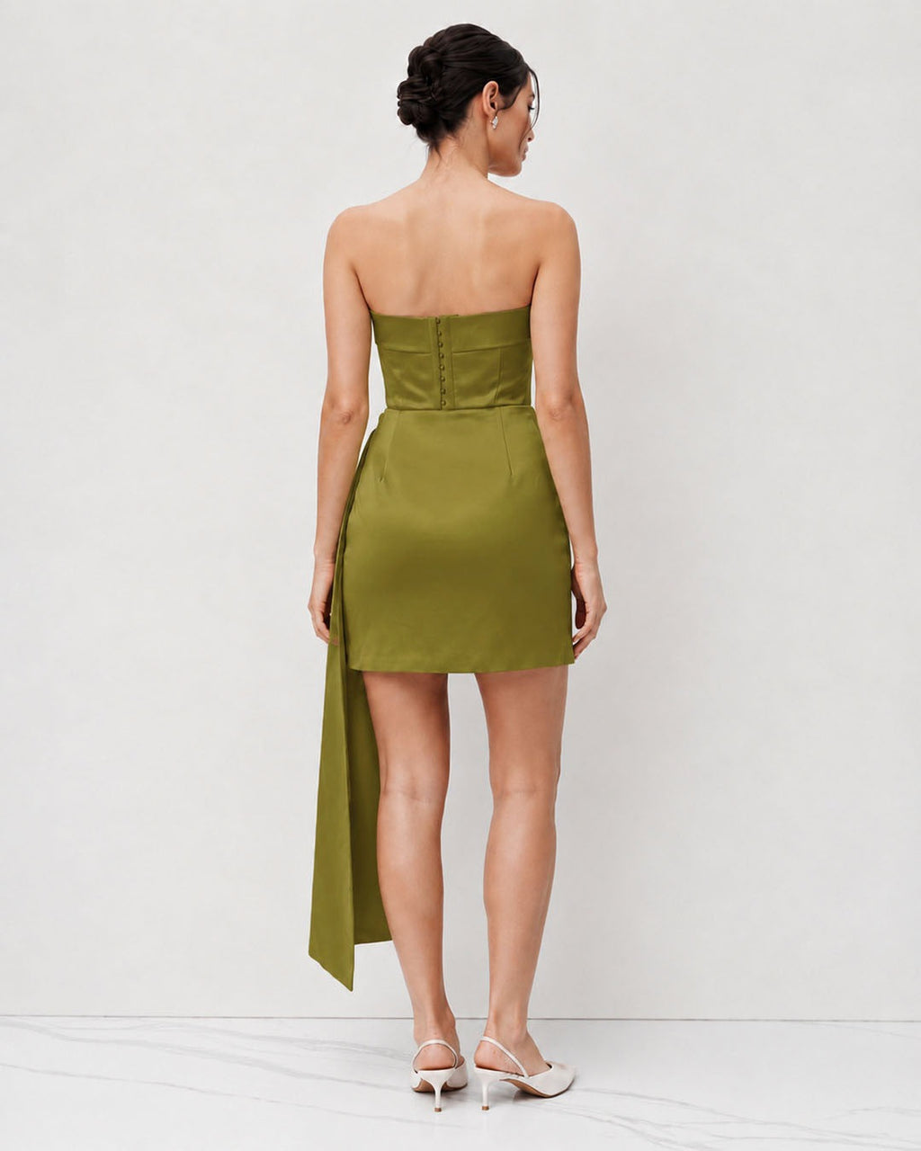 Strapless Draped Top & Mini Skirt Co-Ord Set in Dark Citron